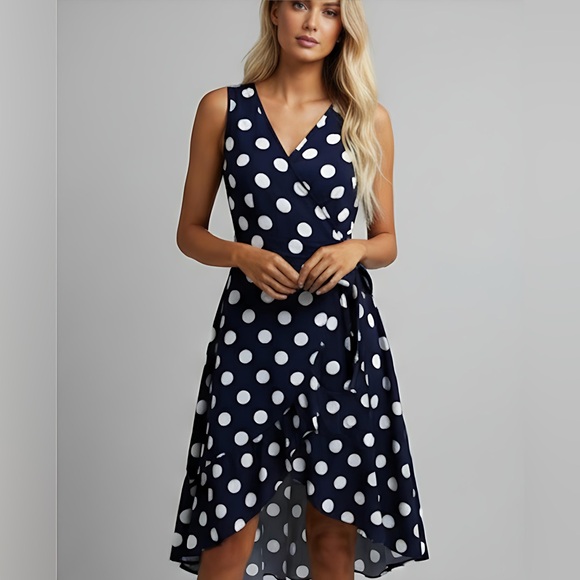 Polka Dot Knot Side Wrap Dress - Picture 7 of 10